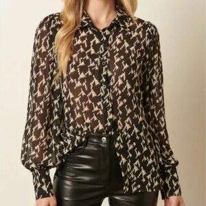 Chic Black and Cream Patterned Blouse
